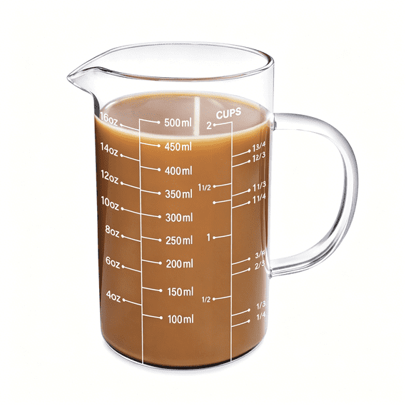 GJX 2 Cup Glass Measuring Cup,[Insulated Handle,V-Shaped Spout],High Borosilicate Glass Measuring Cup for Kitchen Or Restaurant,Easy to Read,500 Ml(0.5 Liter,2 Cup)
