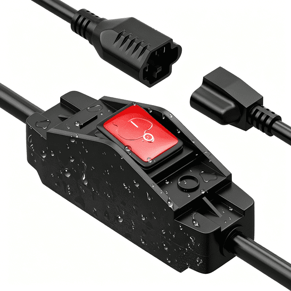 GJX 2 Ft Extension Cord with Switch Outdoor 14AWG 3 Prong Switched Extension Cord 15A 125V Waterproof Lighted Inline Switch for Electrical Equipment