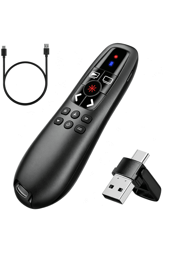 2-In-1 Usb Type C Presentation Clicker,Clicker for Powerpoint Presentations,Rechargeable Wireless Presenter Remote,Rf 2.4Ghz Usb Powerpoint Clicker Slide Advancer with Volume Control