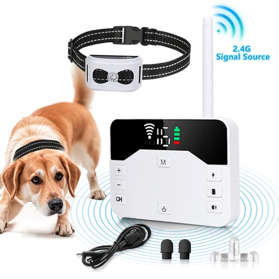 GJX 2-In-1 Wireless Dog Fence System&Remote Training Collar,Gps Dog Collar Fence System,2.4G Stable Signal,3 Training Modes,Adjustable Boundary for Small Medium Large Dogs