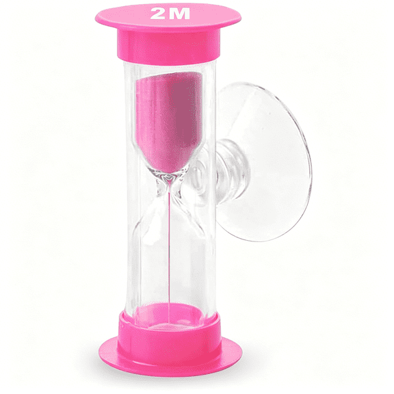 GJX 2 Minute Sand Timer with Suction Cup, Small Pink Acrylic Hourglass Sand Watch, Plastic Glass Mini Sandglass for Toothbrush Classroom Games Kitchen (Pink)