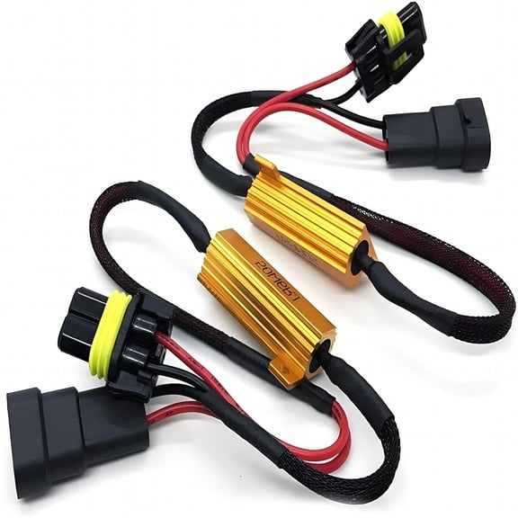 GJX 2 PCS 9005/9006 LED Load Resistor Kit,50W Headlight Bulb Decoder,Anti Flicker Harness Resistor Kit,Pure Copper Wire Plug and Play Warning Canceller,Universal for Most Cars (Black)