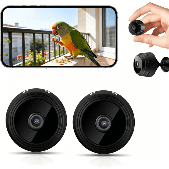 GJX 2 PCS Hidden Camera for Home Use, Mini Security WiFi Camera, HD 1080P Outdoor/Indoor Night Vision Tiny Cam for Baby, Pets, Compatible with Smartphone, Tablets (2 PCS Tiny)