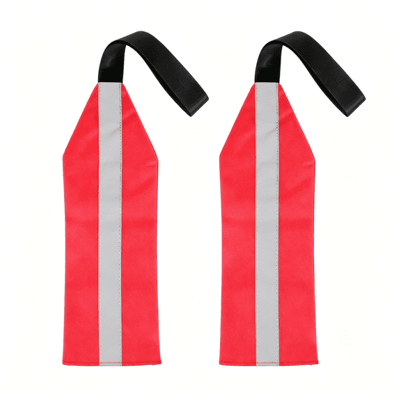 GJX 2 PCS Tow Flag,Red Warning Flags with Webbing,Travel Safety Tow Flag,High Visibility Trailer Warn Flags,with Bungee Cord and Double Sided Reflective Strip,14.65.15in