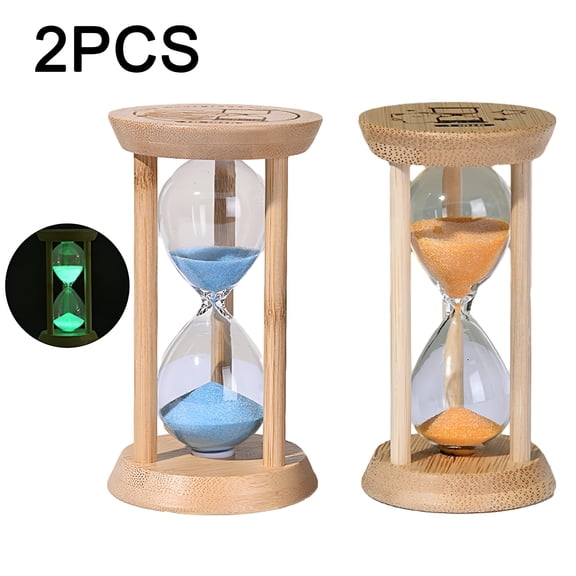 GJX 2 Pack 1 Minute Sand Timer, Wooden Hourglass with Fluorescent Sand, Visual Countdown Clock for Kids Brushing Teeth, Cooking, Desk Decor