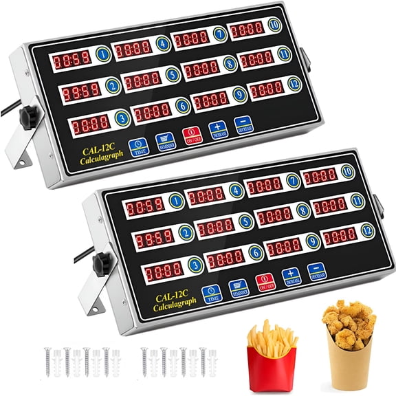 GJX 2 Pack 12 Channel Digital Kitchen Timer,Multi-Countdown Timer with Loud Alarm&Large Lcd Display,Wall Mount Or Countertop for Restaurant,Fry Station,Baking&Lab Use