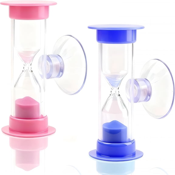 GJX 2-Pack 2 Minute Hourglass Sand Timer with Suction Cup, Unbreakable Plastic Sand Clock for Kids Brushing