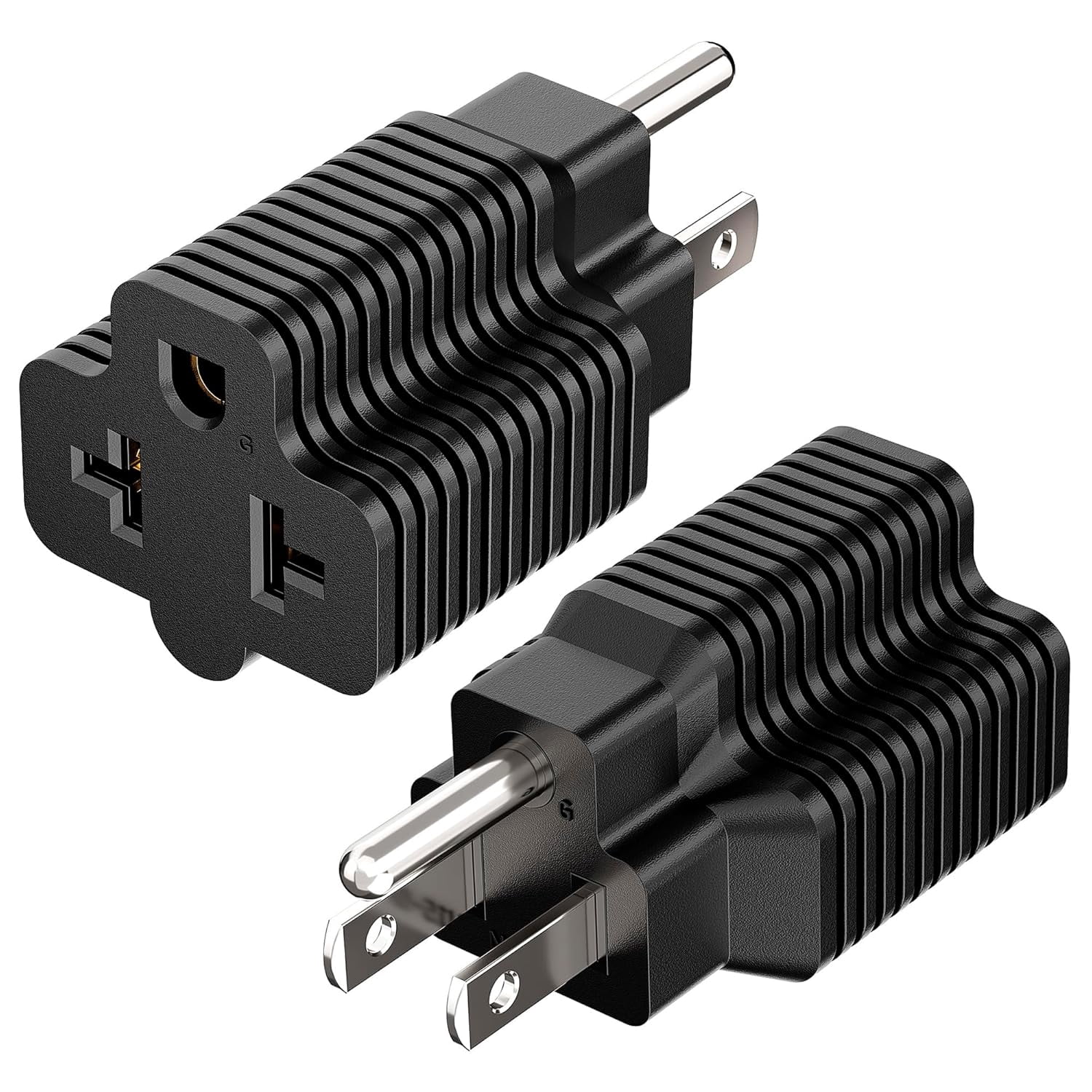 GJX [2 Pack] 4-In-1 15A Household Plug to 20A Adapter 5-15P to 5-15R/5-20R/6-15R/6-20R T Blade,[Voltage Warning] 110V-250V Wide Range Only for 6-15/6-20 Use