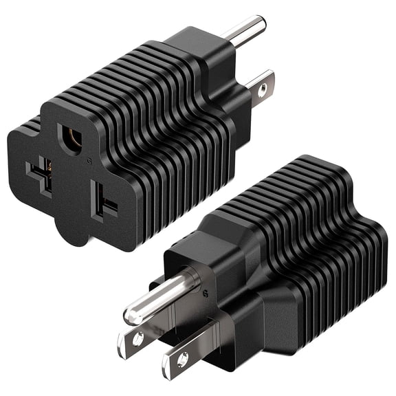 GJX [2 Pack] 4-In-1 15A Household Plug to 20A Adapter 5-15P to 5-15R/5-20R/6-15R/6-20R T Blade,[Voltage Warning] 110V-250V Wide Range Only for 6-15/6-20 Use