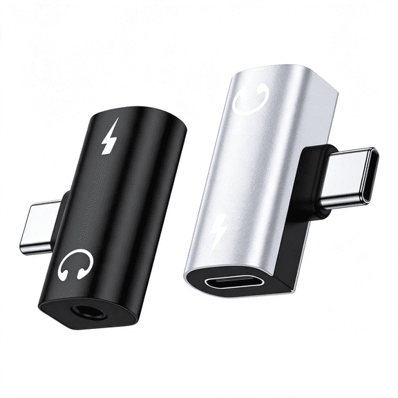 GJX [2-Pack] 60W Usb C to 3.5Mm Adapter for S26 Ultra,T-Shape|Right Angle 2-In-1 Type C to Aux Jack Dongle Charger with Hi-Fi Dac for Iphone 17/16/15 Pro Max, S25/S24,Gaming