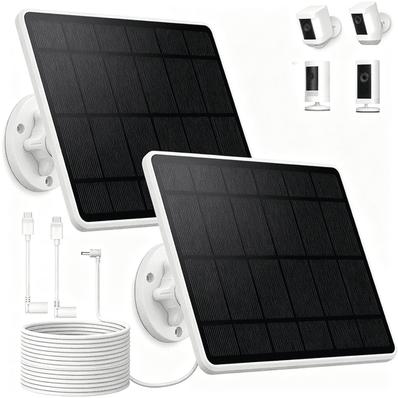 GJX 2-Pack 6W Solar Panel for Camera Outdoor Wireless, Fast Solar Charger for Spotlight Camera & Stick Up Cam Battery, Smart Continuous Power Supply with Usb-C/Dc Port