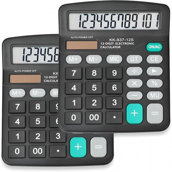 GJX 2 Pack Calculator Bulk, 12 Digits Calculators Desktop with Large LCD Display and Sensitive Button, Solar and Battery Dual Power, Desk Calculator