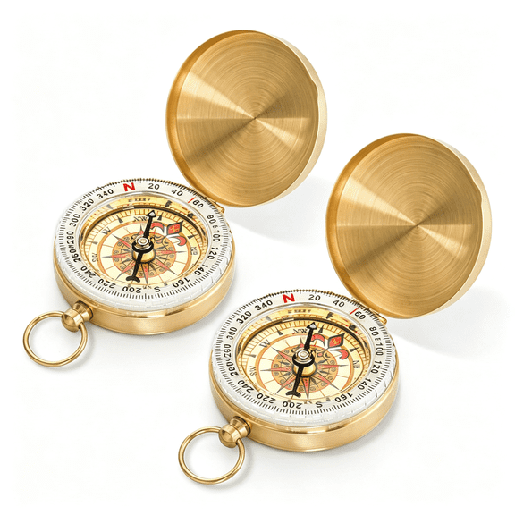 GJX 2 Pack Classic Copper Clamshell Glow in the Dark Military Survival Gear Compass - Waterproof Luminous Kids Compass for Hiking, Camping, Hunting, Climbing