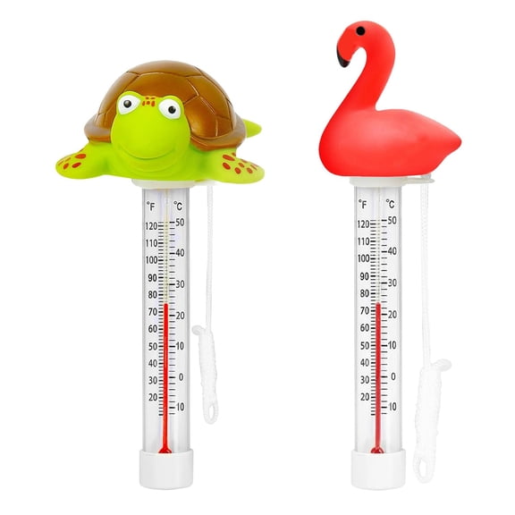 GJX 2 Pack Floating Pool Thermometer, Large Size Easy Read for Water Temperature with String for Outdoor and Indoor Swimming Pools and Spas (Flamingo & Turtle)