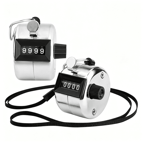 GJX 2 Pack Hand Tally Clicker Counter-4 Digit Metal Mechanical Hand Counter with Lanyard for People Counting,Lap Tracking,Knitting,Pitch,Golf,Coaching,Umpire,Events