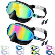 GJX 2 Pack Kids Swim Goggles with Nose Cover, Anti-Fog Wide View Diving Mask, UV Protection for Ages 3-14