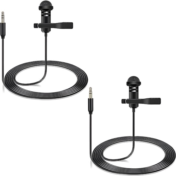 GJX 2-Pack Microphone Compatible with Wireless Mic Transmitter - Omnidirectional Lav Lapel Wearable Microphone for Vlog Interviews Streaming Lecture Broadcasts