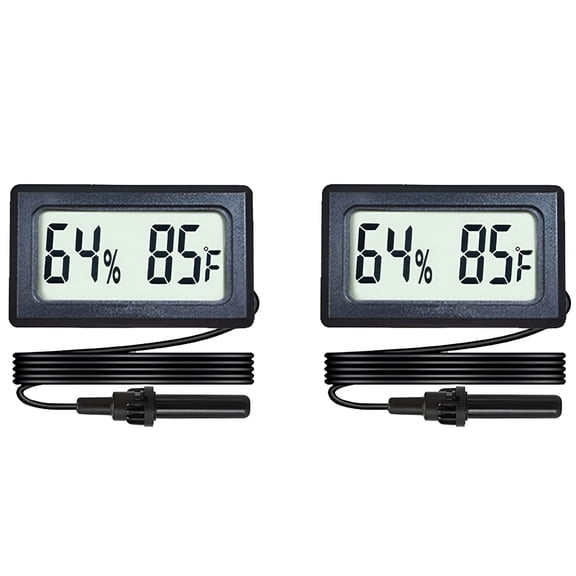 GJX 2-Pack Mini Digital Hygrometer Thermometer Gauge with Probe Lcd Display Temperature Fahrenheit Humidity Meter for Incubator Reptile Plant Terrarium Sealed Containers Guitar Case