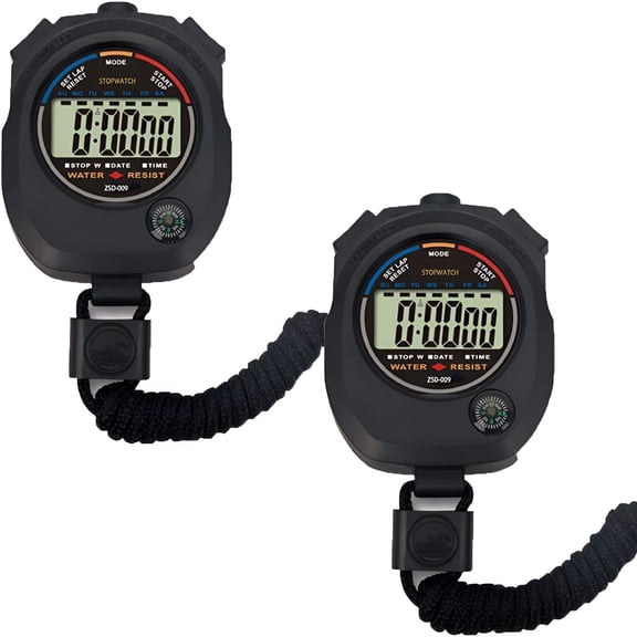 GJX 2 Pack Multi-Function Electronic Digital Sport Stopwatch Timer,Large Display with Date Time And Alarm Function,Suitable for Sports Coaches Fitness Coaches And Referees
