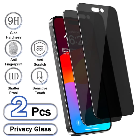 GJX 2 Pack Privacy Screen Protector for 6.9 Inch Phone (2024), 9H Tempered Glass Anti Spy Film, Bubble Free Installation, Fingerprint Resistant, Dark Privacy Guard for Public Use, Black