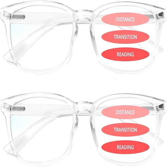GJX 2-Pack Progressive Multifocal Computer Glasses Blue Light Blocking Reading Glasses Spring Hinge Readers (Transparent,2.0)