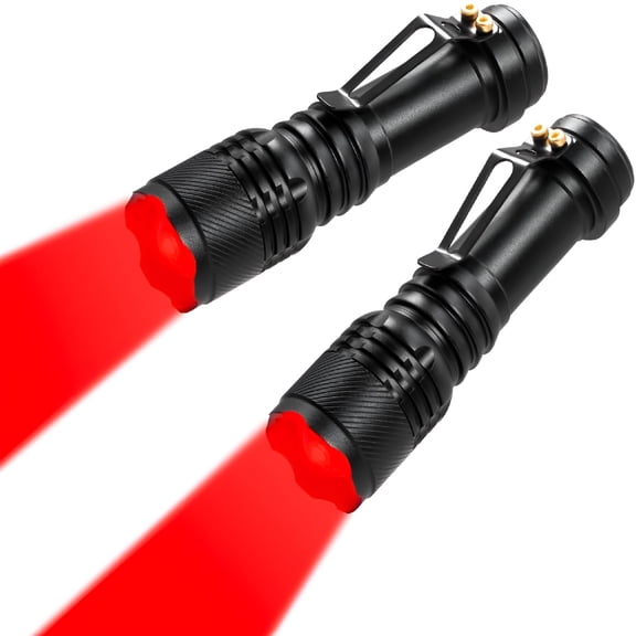 GJX 2 Pack Red Light Flashlight Single Mode Red Led Flashlight One Mode Zoomable Night Light Torch for Astronomy Aviation and Night Observation