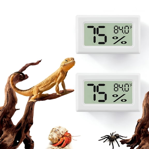 GJX 2 Pack Reptile Thermometer Hygrometer, Rectangle Digital Humidity Gauge for Bearded Dragon Leopard Gecko Ball Python, Stick On Tank Monitor for Jumping Spider Hermit Crab Lizard Enclosure
