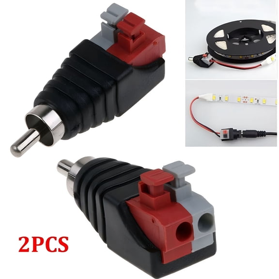 GJX 2-Pack Speaker Wire to RCA Male Adapter, Push-On Audio Connector Plug for Home Stereo Amplifier TV, 200W Max Power, Solderless Crimp Jack for A/V Cable, Red Black