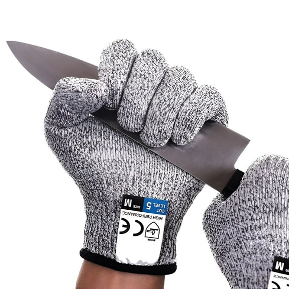 GJX 2 Pair Cut Resistant Gloves Food Grade Level 5 Protection, Safety Kitchen Cuts Gloves for Oyster Shucking, Fish Fillet Processing, Mandoline Slicing, Meat Cutting and Wood Carving (L)