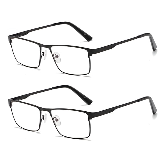 GJX 2 Pairs of Mens Classic Rectangle Reading Glasses +4.5,Metal Black Spring Hinges Rimmed High Power Readers 4.5