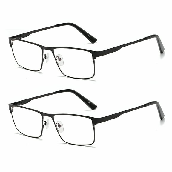 GJX 2 Pairs of Mens Classic Rectangle Reading Glasses +4.5, Metal Black Spring Hinges Classic HD Rimmed High Power Readers 4.5