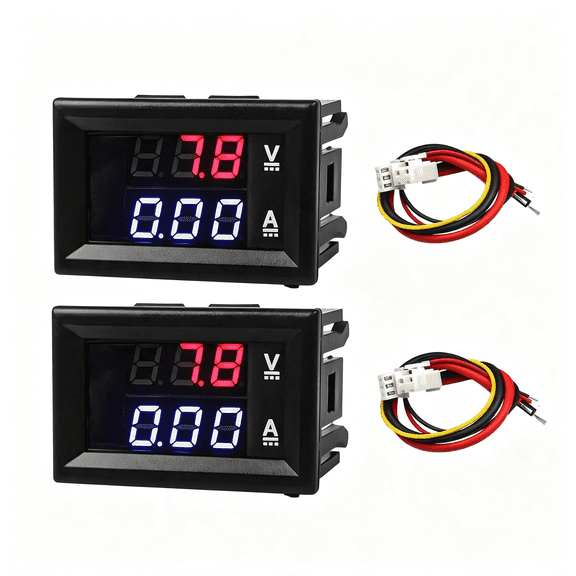 GJX 2 Pcs 0.28" Digital Voltmeter Ammeter, Dc 0-100V 10A Amp Volt Meter Gauge with Connect Wires, Mini Dual Led Display Panel Current Voltage Monitor Tester for Ev Cars Boats