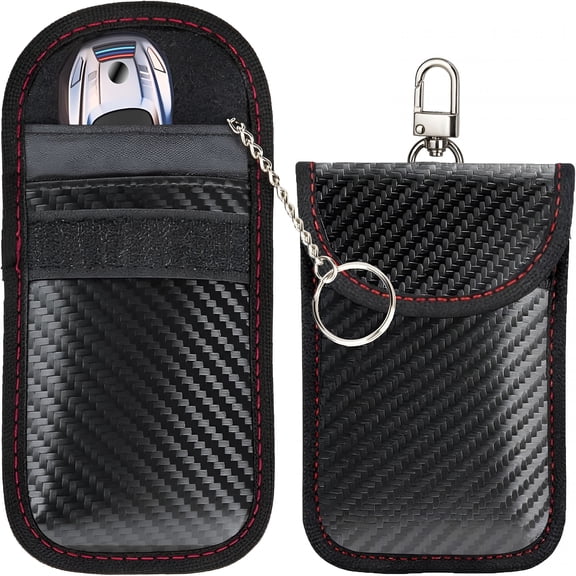GJX 2 Pcs Faraday Bag for Car Keys,Rfid Signal Blocking Pouch,Anti-Theft Key Fob Protector,Cell Phone Signal Blocker Case,Car Key Fob Cage (Medium)