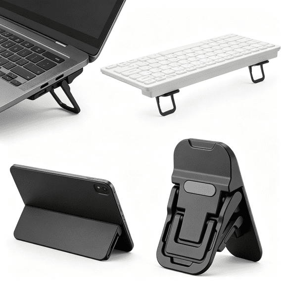 GJX 2 Pcs Laptop Feet for Cooling Portable Keyboards Risers 2 Adjustable Angles | Self-Adhesive Keyboard Feet for Most Keyboards Keyboard Riser (Black)