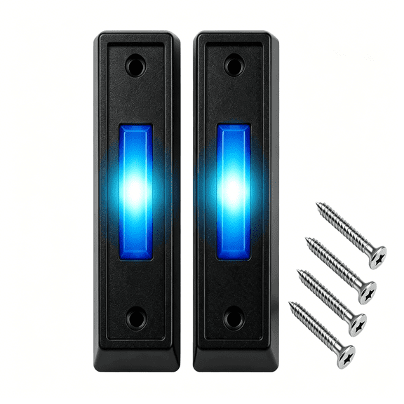 GJX 2 Pcs Lighted Doorbell Button,Wired Door Bell Push Buttons with Screws,Door Bell Ringer Push Buttons,Garage Door Switch with LED Light,Classic Rectangular Lighted Door Bell Button (Black)