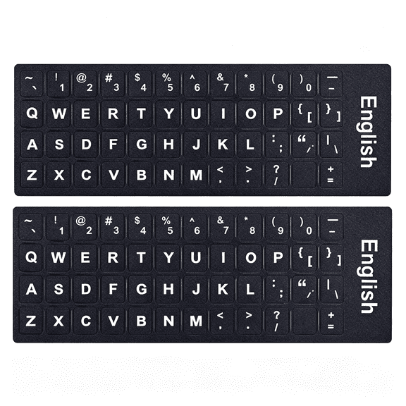 GJX 2 Pcs/Pack Universal English Matte Keyboard Alphabet Stickers,Black Background and White Large Lettering Replacement Stickers for Pc Computer Laptop Desktop Keyboard Stickers-English