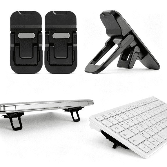 GJX 2 Pcs Portable Keyboard Stand, Dual Tilt Angle Adjustment, Foldable Laptop Riser, Self-Adhesive Feet for Most Keyboards Keyboard Stand for Desk (Black)