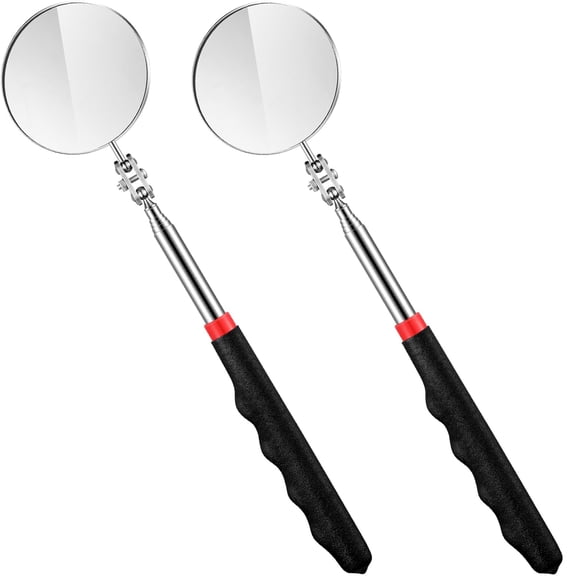 GJX 2 Pcs Telescoping Inspection Mirrors,Mechanics Mirror Tool with Long Handle,Round Extendable Mirror on a Stick for Technicians Mechanics Contractors Checking Observation(50Mm,Black)