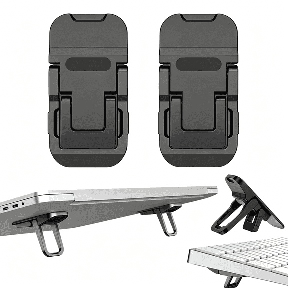 GJX 2 Pcs Zinc Alloy Foldable Laptop Stand,Portable Computer Mini Keyboard Riser with 2 Adjustable Angles,Self-Adhesive Invisible Notebook Stand&Keyboard Lift for Desk