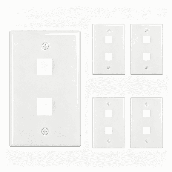 GJX 2-Port Keystone Wall Plate 5-Pack, Low-Profile Single Gang Wall Plates for Rj45, and Coax Keystone Inserts, White Reliable Keystone Plate