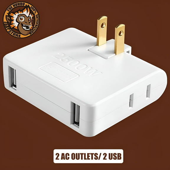 GJX 2 Prong Thin Wall Tap Power Flat Outlet Extender Plug Adapter Home School Office