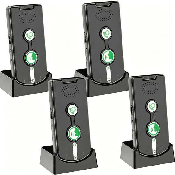 GJX 2 Way Intercom for Home,Portable Wireless Intercom System for House with 5 Level Volume and Ringtones Adjustment,Rechargeable,4 Pack(Black)