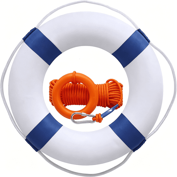 GJX 20 Inch Pool Safety Life Preserver Ring, Foam Throw Buoy with 98.4ft Floating Rope for Swimming Pool & River