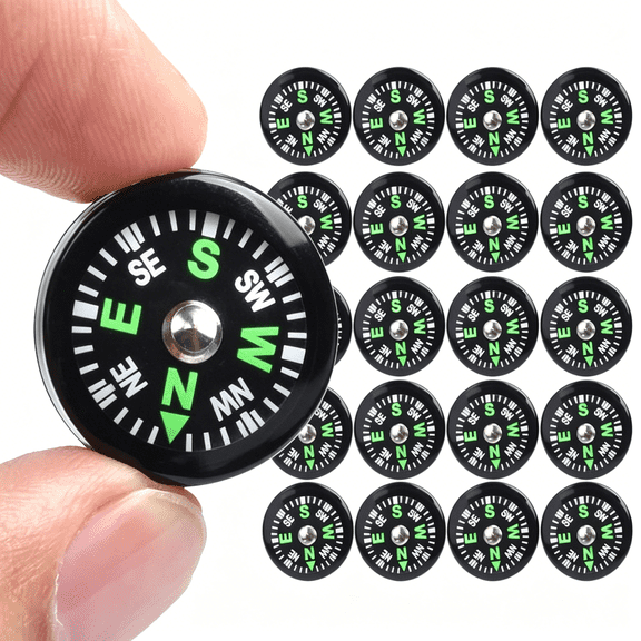 GJX 20 Pack Button Compass Mini Pocket Oil Filled Compass Dia. 20Mm | for Kids Hiking Survival Watch Band Paracord Camping Outdoor Activities Accessory