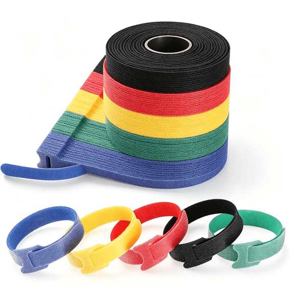 GJX 200 Pcs 8 Inches Reusable Cable Ties | Adjustable Cord Wraps,Cable Straps | Hook & Loop Cord Organizer,Cable Management | 5 Colors