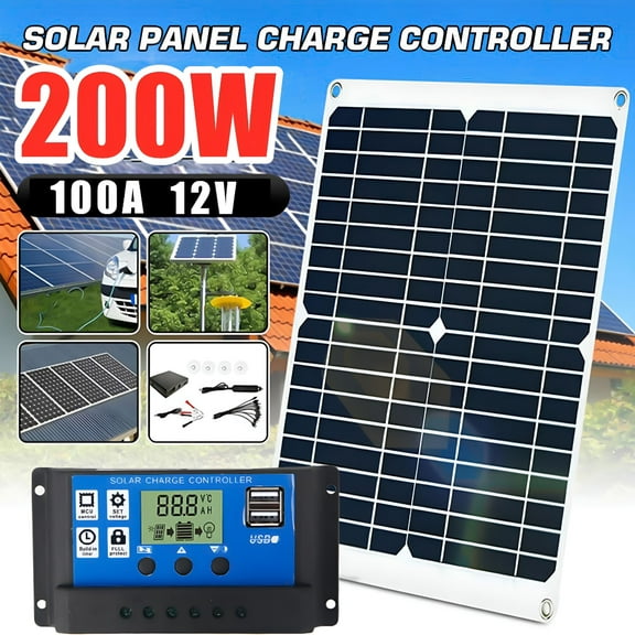 GJX 200W Solar Panel Kit with 100A Controller, 12V Battery Charger Maintainer with 100A Controller for Car Caravan Boat Marine Outdoor