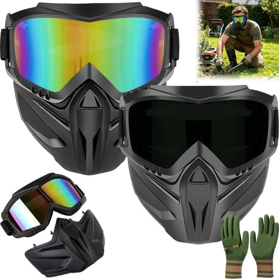 GJX 2026 Detachable Full Face Goggle Mask,Anti-Fog Grass Cutting Goggles for Welding,Riding,Windproof Paintball Mask