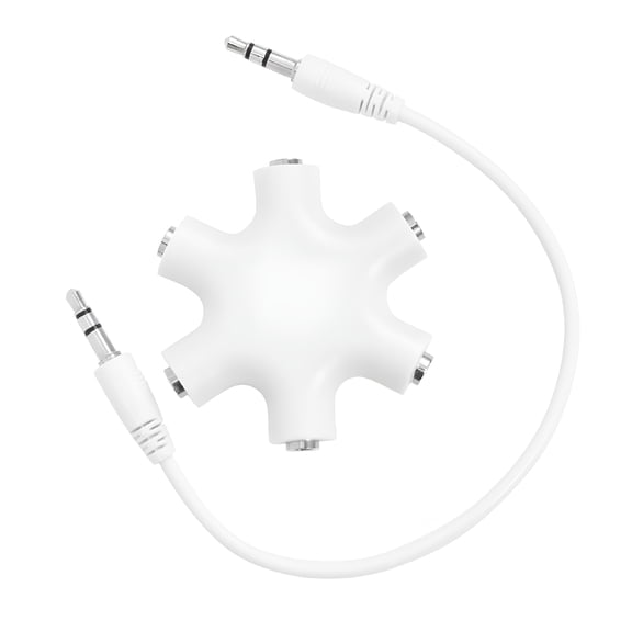 GJX 2026 New 1 to 5 Headphone Splitter 5-Way Snowflake Shape Audio Splitter 3.5Mm Jack Plug(White)For Audio Sharing,Music Listening,Group Activities,Media Devices,Entertainment.