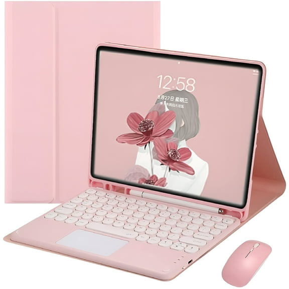 GJX 2026 New 10.4 Inch Touch Keyboard Case with Mouse Cute Round Key Color Keyboard Detachable Touchpad Keyboard Cover(Only Cover Included)For Tablets,Laptops,Office,Study,Work,On-The-Go Use
