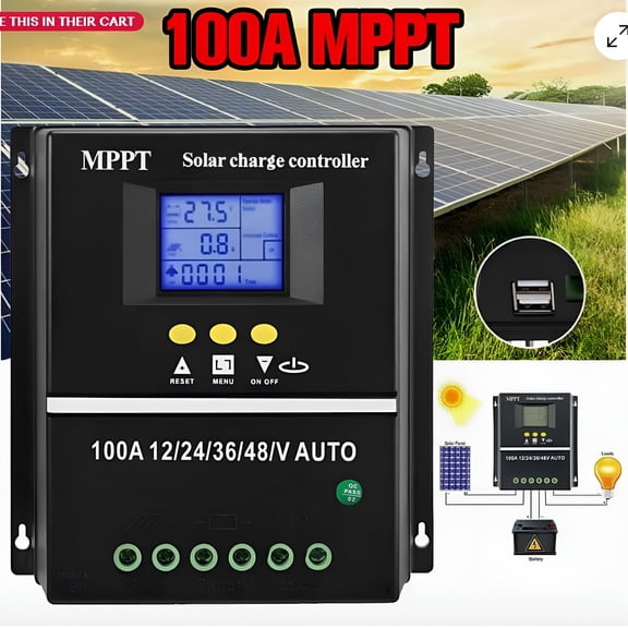 GJX 2026 New 100A Mppt Solar Charge Controller - 12V/24V/36V/48V Pv Battery Regulator with Dual Usb Ports